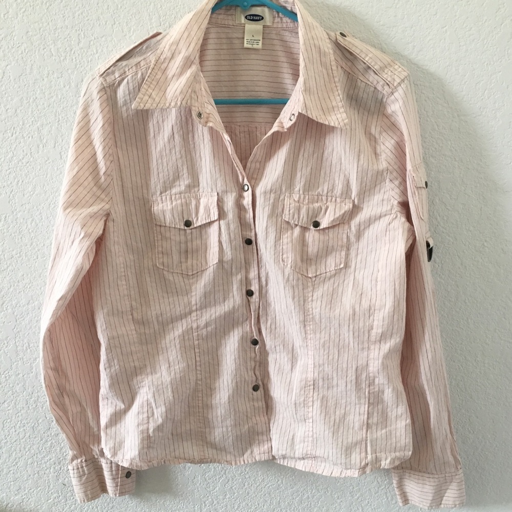 Old Navy pink striped long sleeve snap shirt L